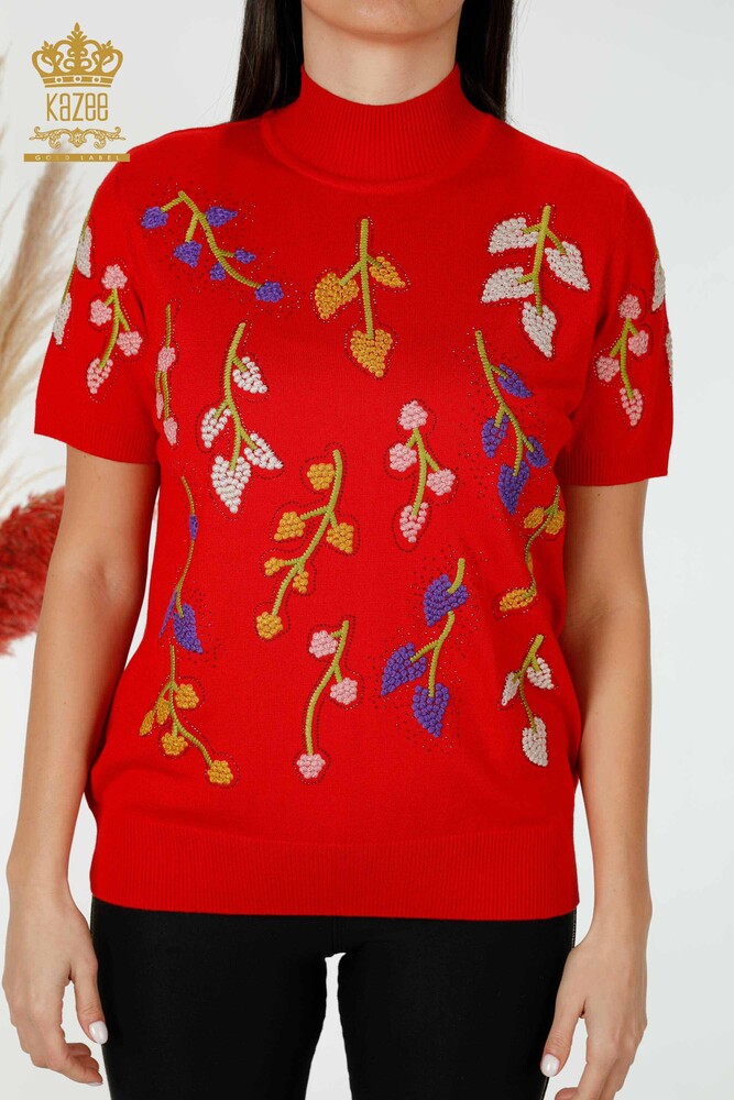 Großhandel Damen Strickwaren Blatt Muster rot - 16753 / KAZEE - 2