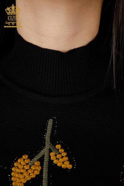 Großhandel Damen Pullover Blatt Muster Schwarz - 16753 / KAZEE - 6