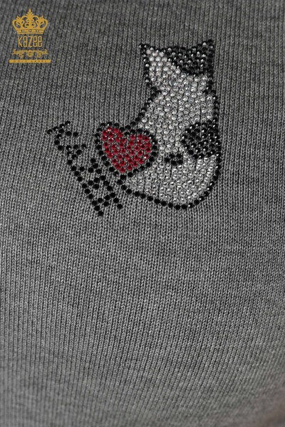 Großhandel Damen Pullover Katze Muster ärmellos Grau-16902 / KAZEE - Thumbnail