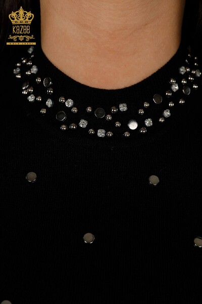 Großhandel Damen-Strickwaren - Perlen detailliert - Schwarz - 30041 | KAZEE - Thumbnail