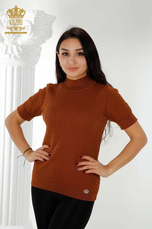Großhandel Damen Pullover Amerikanisches Modell Basic Hellbraun - 30119 | KAZEE
