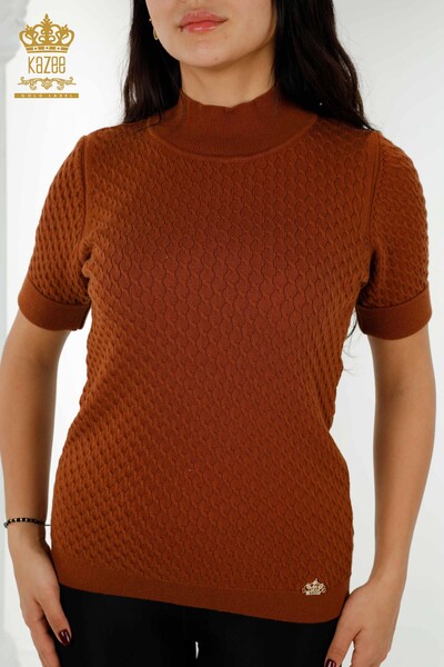 Großhandel Damen Pullover Amerikanisches Modell Basic Hellbraun - 30119 | KAZEE - Thumbnail
