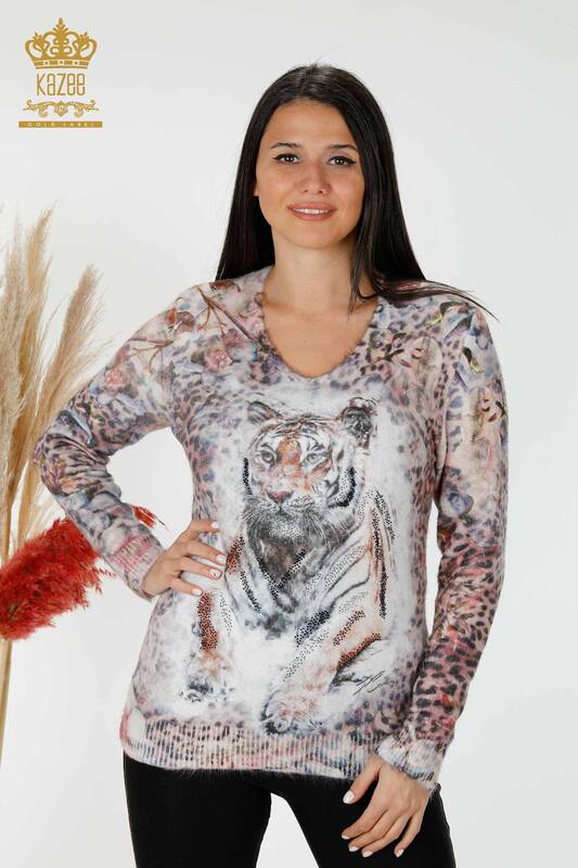 Großhandel Damen Pullover Angora Tiger Muster Nerz-18989 / KAZEE