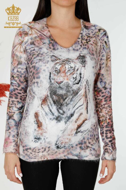 Großhandel Damen Pullover Angora Tiger Muster Nerz-18989 / KAZEE