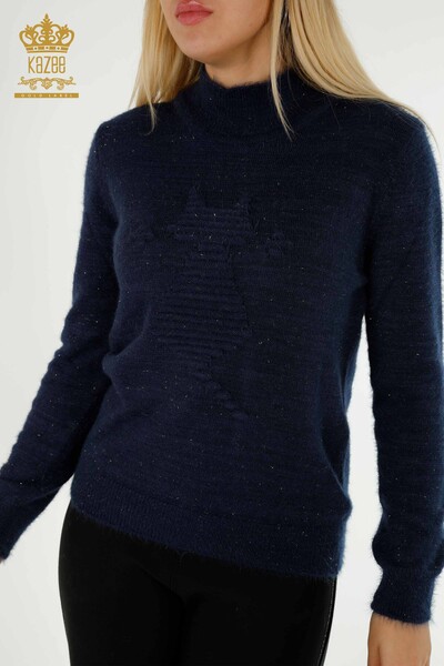 Großhandel Damen Strickpullover Angora Stehkragen Navy - 19071 | KAZEE - Kazee (1)