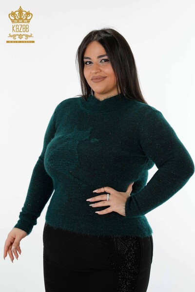Großhandel Damen Strickpullover Angora Stehkragen Dunkelgrün - 19071 | KAZEE - Kazee