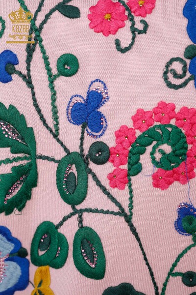Großhandel für Damen-Strickwaren - Ärmel detailliert - Blumen bestickt - Kurzarm - Steinbestickt – 16752 | KAZEE - Thumbnail