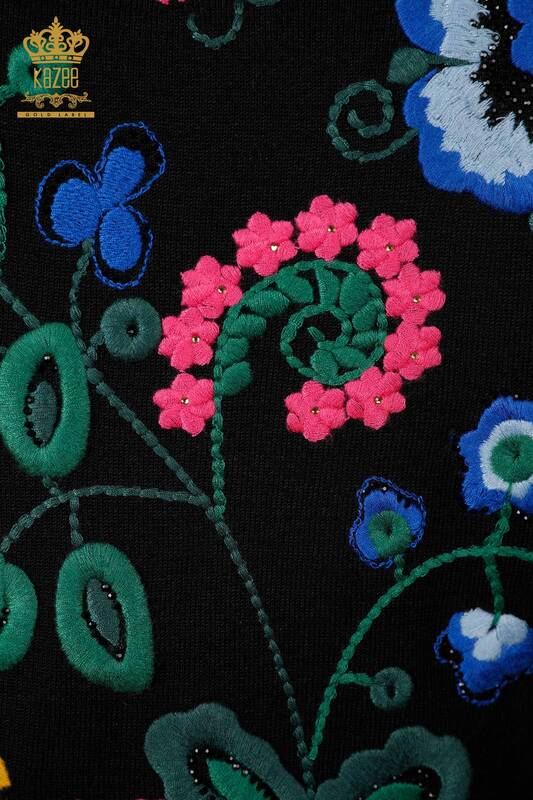 Großhandel für Damen-Strickwaren - Ärmel detailliert - Blumen bestickt - Kurzarm - Steinbestickt – 16752 | KAZEE