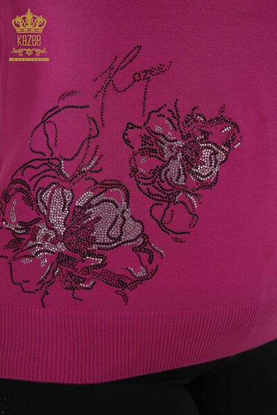 Großhandel Damen Strickpullover - Blumenmuster - Fuchsia - 30152 | KAZEE - Thumbnail