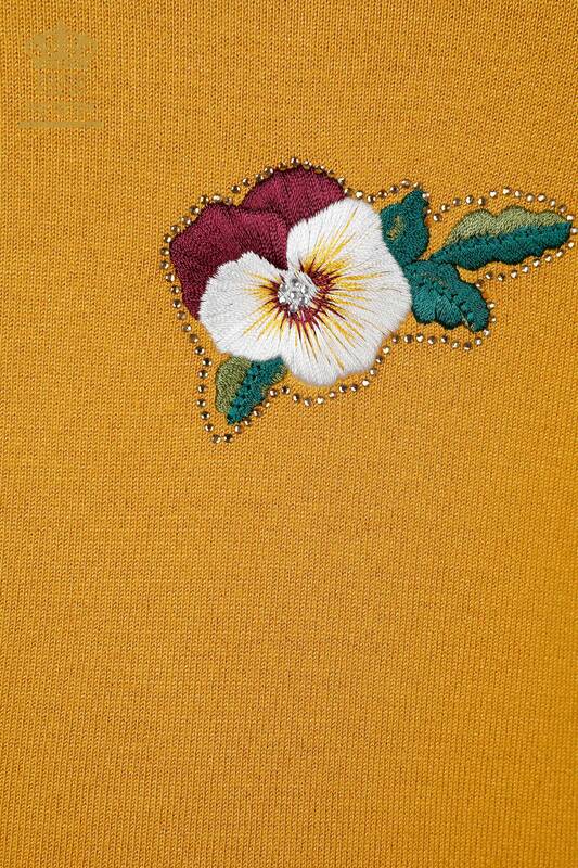 Großhandel Damen-Strickpullover - Blumen bestickt - Kristall Stein bestickt - 16689 | KAZEE