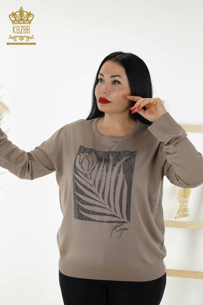 Großhandel Damen Strick pullover - Rundhalsausschnitt - Nerz - 30159 | KAZEE - Thumbnail