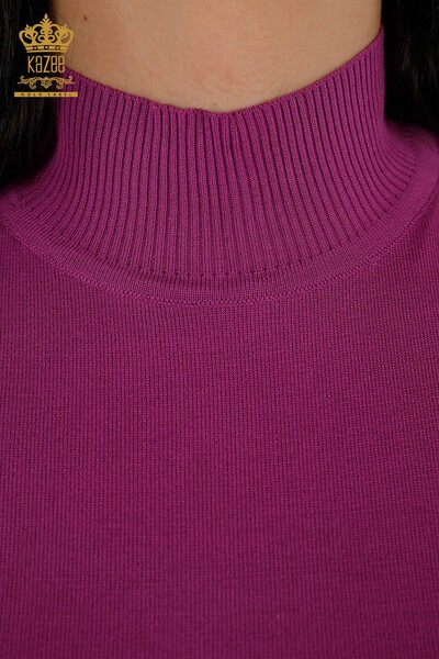 Großhandel Damen Strick Pullover Hoher Kragen Viskose Flieder - 16168 | KAZEE - 3