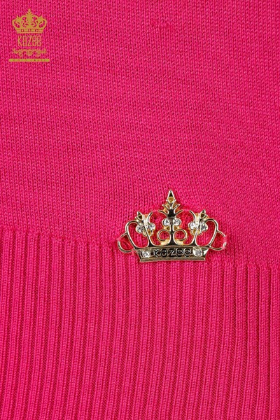 Großhandel Damen Strickwaren Pullover Hoher Kragen Basic Fuchsia - 16663 | KAZEE - Thumbnail
