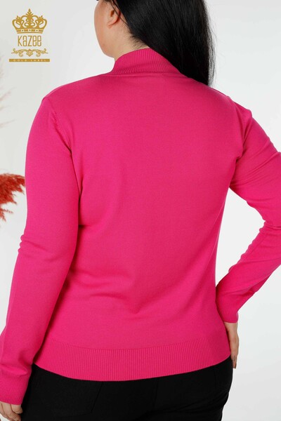 Großhandel Damen Strickwaren Pullover Hoher Kragen Basic Fuchsia - 16663 | KAZEE - Thumbnail