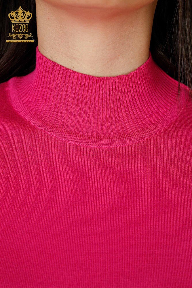 Großhandel Damen Strick Pullover Hoher Kragen Viskose Fuchsia - 16168 | KAZEE - 3