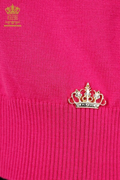 Großhandel Damen Strick Pullover Hoher Kragen Viskose Fuchsia - 16168 | KAZEE - 4