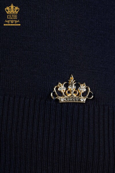 Großhandel Damen Strickwaren Pullover Hoher Kragen Viskose Navy - 16168 | KAZEE - Thumbnail
