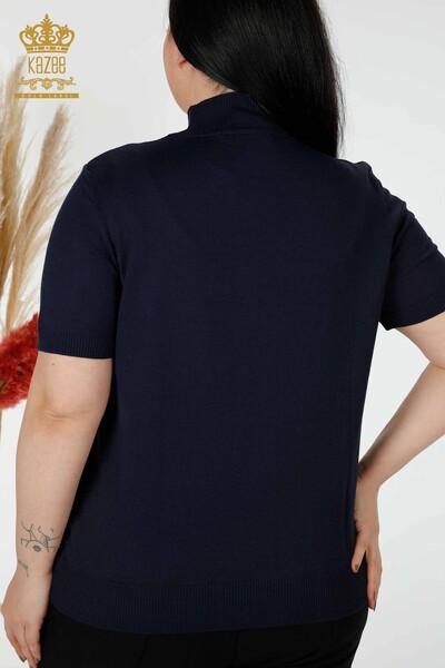 Großhandel Damen Strickwaren Pullover Hoher Kragen Viskose Navy - 16168 | KAZEE - 6