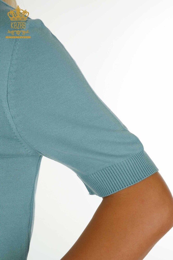 Großhandel Damen Strickpullover Hoher Kragen Viskose Mint - 16168 | KAZEE - 4