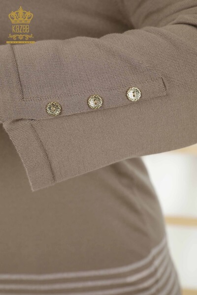 Großhandels-Strickwaren-Pullover für Damen - Ärmel - Knopf detailliert - Nerz - 30082 | KAZEE - Thumbnail