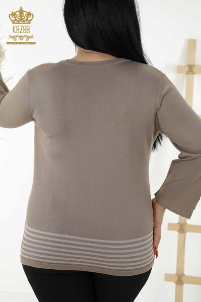 Großhandels-Strickwaren-Pullover für Damen - Ärmel - Knopf detailliert - Nerz - 30082 | KAZEE - Thumbnail