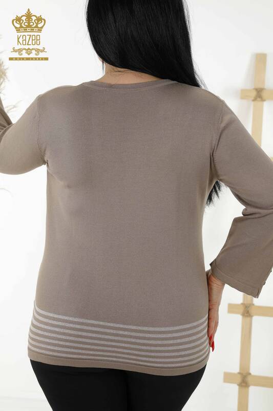 Großhandels-Strickwaren-Pullover für Damen - Ärmel - Knopf detailliert - Nerz - 30082 | KAZEE
