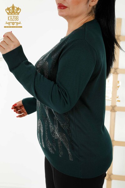 Großhandel Damen Strickpullover - Kristall Stein bestickt - Dunkelgrün - 16964 | KAZEE - 6