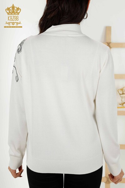Großhandel Damen-Strickpullover - Kristall Stein Bestickt - Ecru - 30013 | KAZEE - 8
