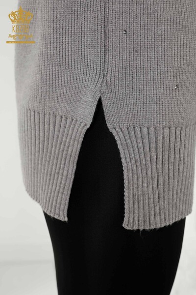 Großhandel Damen pullover Kristall Stein bestickt Grau - 16901 | KAZEE - Thumbnail