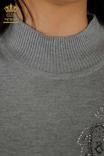 Großhandel Damen Pullover - Kristall Stein bestickt - Grau - 30013 | KAZEE - Thumbnail