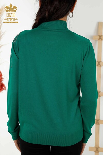 Großhandel Damen Pullover - Kristall Stein bestickt - Grün - 30013 | KAZEE - Thumbnail