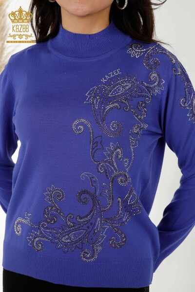 Großhandel Damen Pullover - Kristall Stein bestickt - Violett - 30013 | KAZEE - Thumbnail