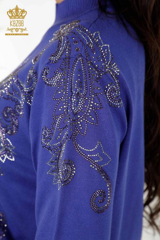 Großhandel Damen Pullover - Kristall Stein bestickt - Violett - 30013 | KAZEE