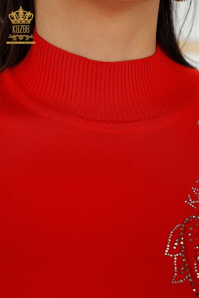 Großhandel Damen-Strickpullover - Kristall Stein Bestickt - Coral - 30013 | KAZEE - 6