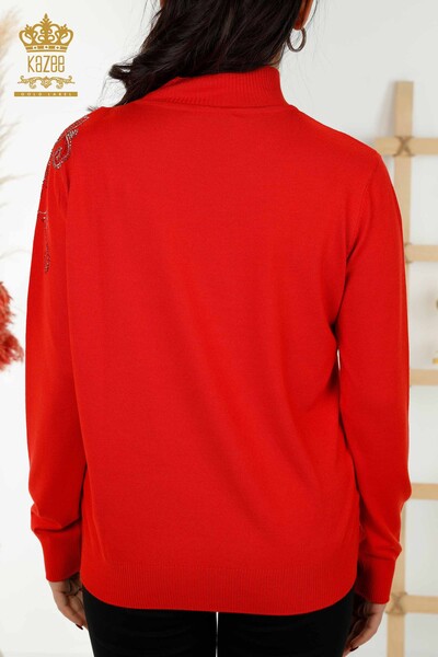 Großhandel Damen-Strickpullover - Kristall Stein Bestickt - Coral - 30013 | KAZEE - 7