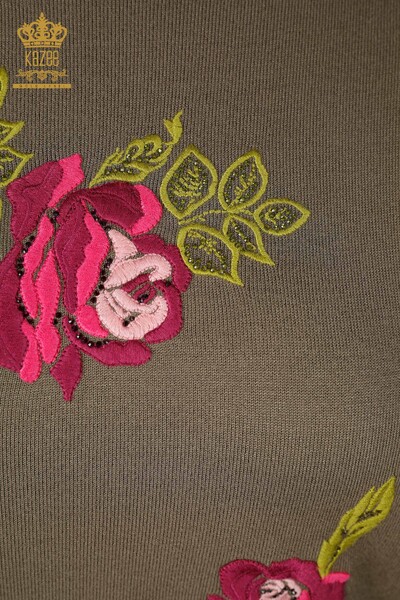 Großhandel Damen Strickwaren Pullover Langarm Rose Gemusterte Steinstickerei - 16846 | KAZEE - Thumbnail