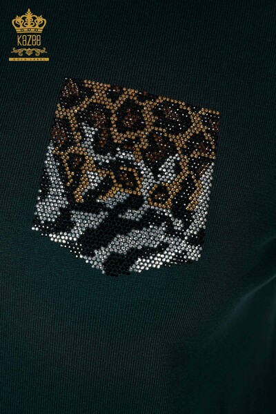 Großhandel Damen Strickwaren Gestickte Leopardentaschen Gestickter Ärmelstreifen - 16924 | KAZEE - Thumbnail