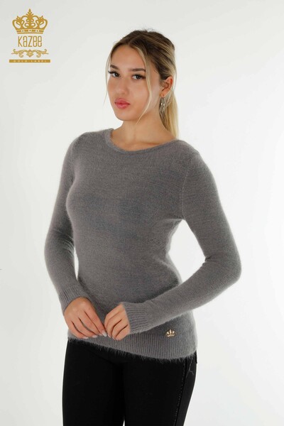 Großhandel Damen-Strickpullover - Mit Logo - Angora - Grau - 18432 | KAZEE 