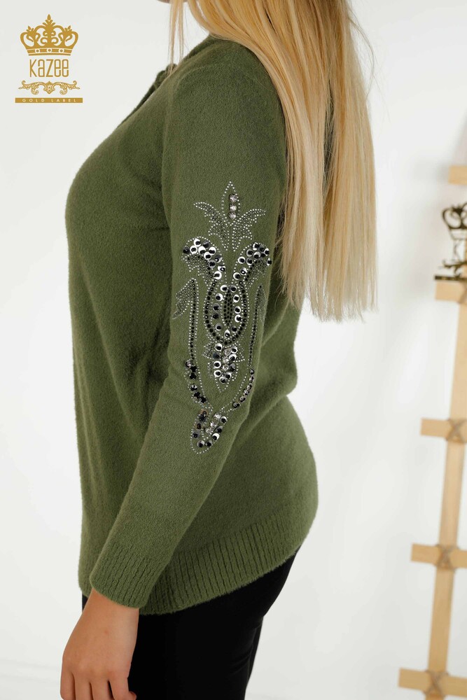 Großhandel Damen-Strickpullover - Mit Kapuze - Khaki - 40006 | KAZEE - 4