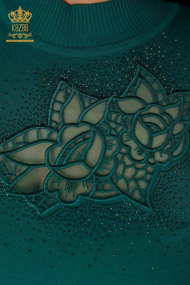 Großhandel Damen Strickpullover Rose Gemustert Grün - 16832 | KAZEE - 3
