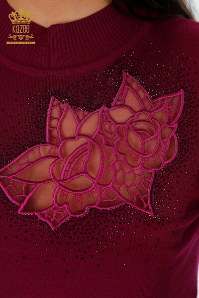 Großhandel Damen Strickpullover Rose Gemustert Lila - 16832 | KAZEE - 3