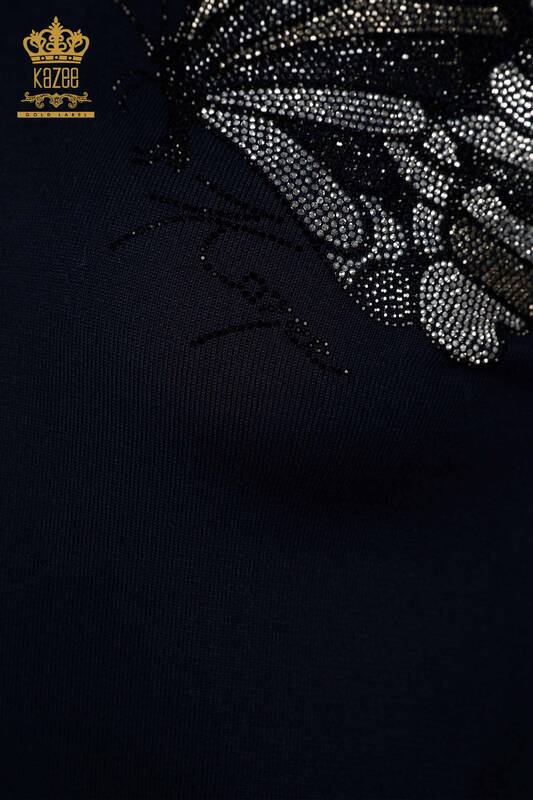 Großhandel Damen Pullover Dunkelblau mit Schmetterling Muster-16958 / KAZEE
