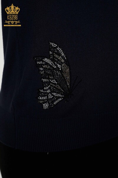 Großhandel Damen Pullover Dunkelblau mit Schmetterling Muster-16958 / KAZEE - Thumbnail