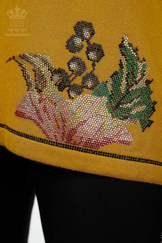 Großhandel Damen Pullover Schulter Blumenmuster Stein bestickt - 16943 | KAZEE