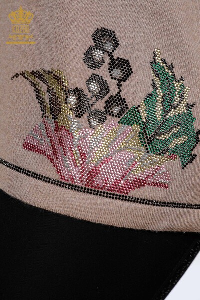 Großhandel Damen Pullover Schulter Blumenmuster Stein bestickt - 16943 | KAZEE - Thumbnail