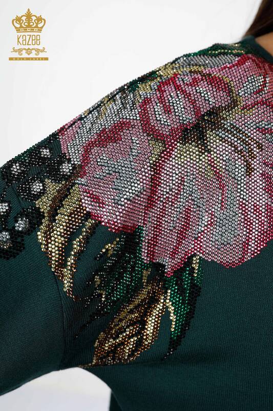 Großhandel Damen Pullover Schulter Blumenmuster Stein bestickt - 16943 | KAZEE
