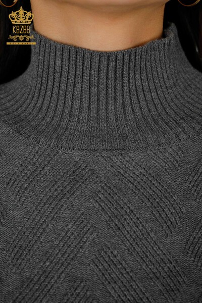 Großhandel Damen Pullover Seiten Seil gebunden Muster Anthrazit-30000 / KAZEE - Thumbnail