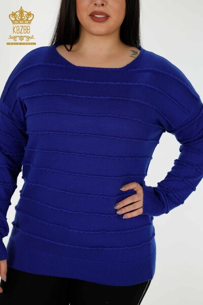 Großhandel Women Strickwear -Pullover Selbstgewogen Dunkelblau - 30169 | Kazee - Thumbnail