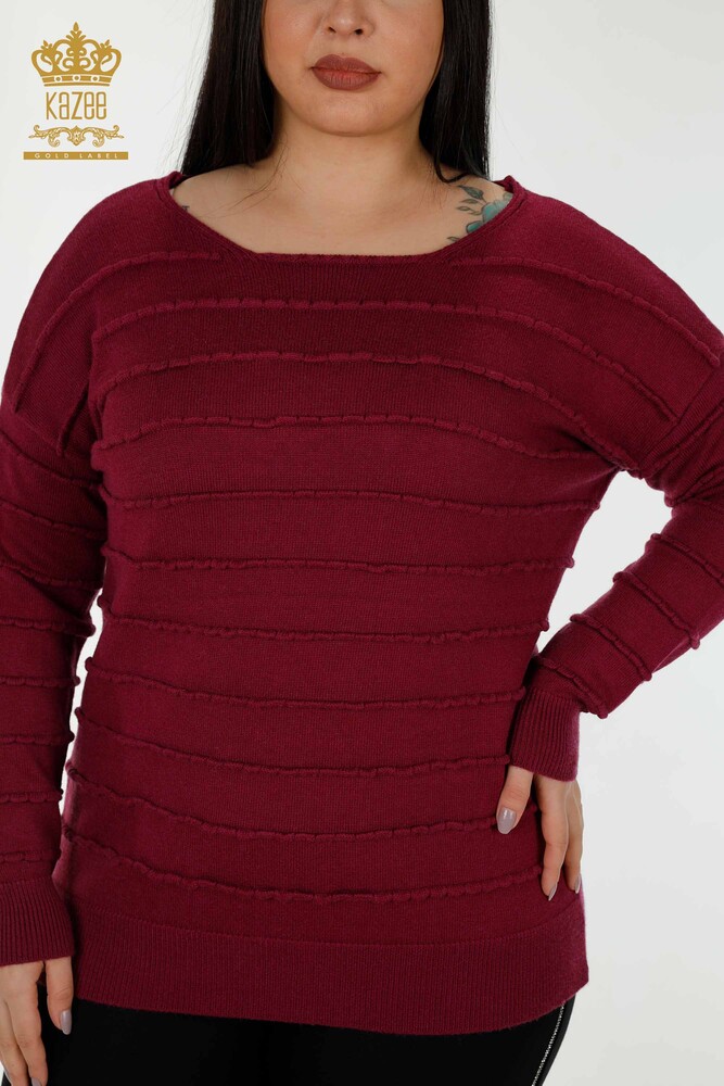 Großhandel Strickpullover für Damen Selbstgestrickt Pflaume - 30169 | KAZEE - 2
