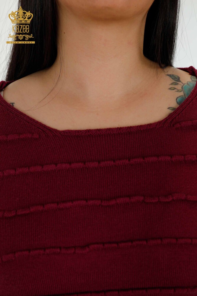 Großhandel Strickpullover für Damen Selbstgestrickt Pflaume - 30169 | KAZEE - 3